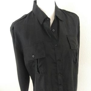 Ralph Lauren Black Silk Button Down Shirt Top Blouse